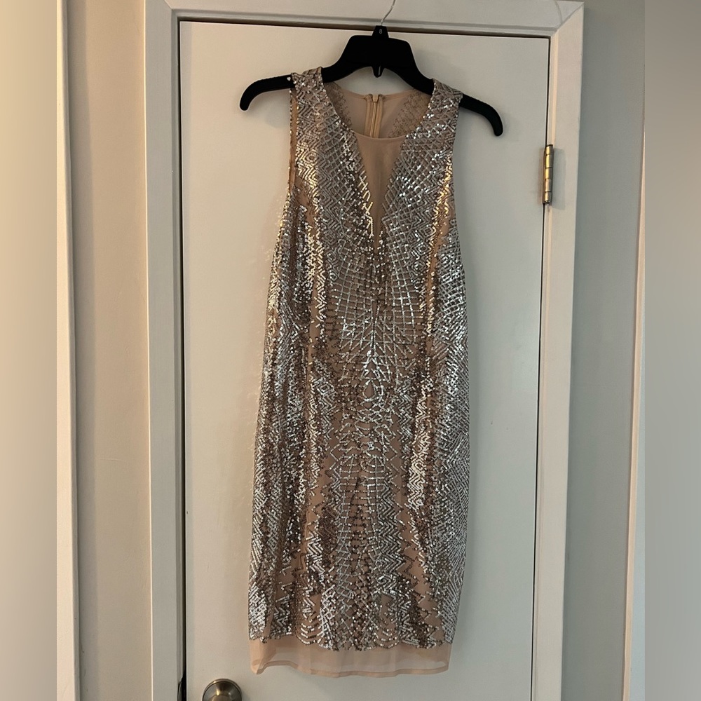 Sequined Cocktail Dress. Nude/Silver. Size 8.  Brand New. Never worn. Tags on.